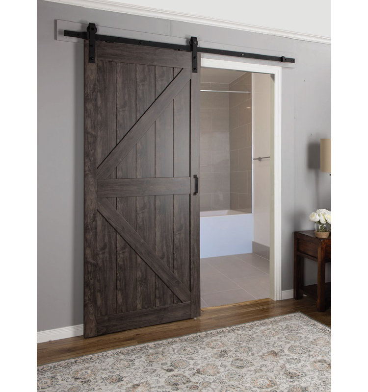 Erias Home Designs Paneled Manufactured Wood Finish Continental Barn Door with Installation
